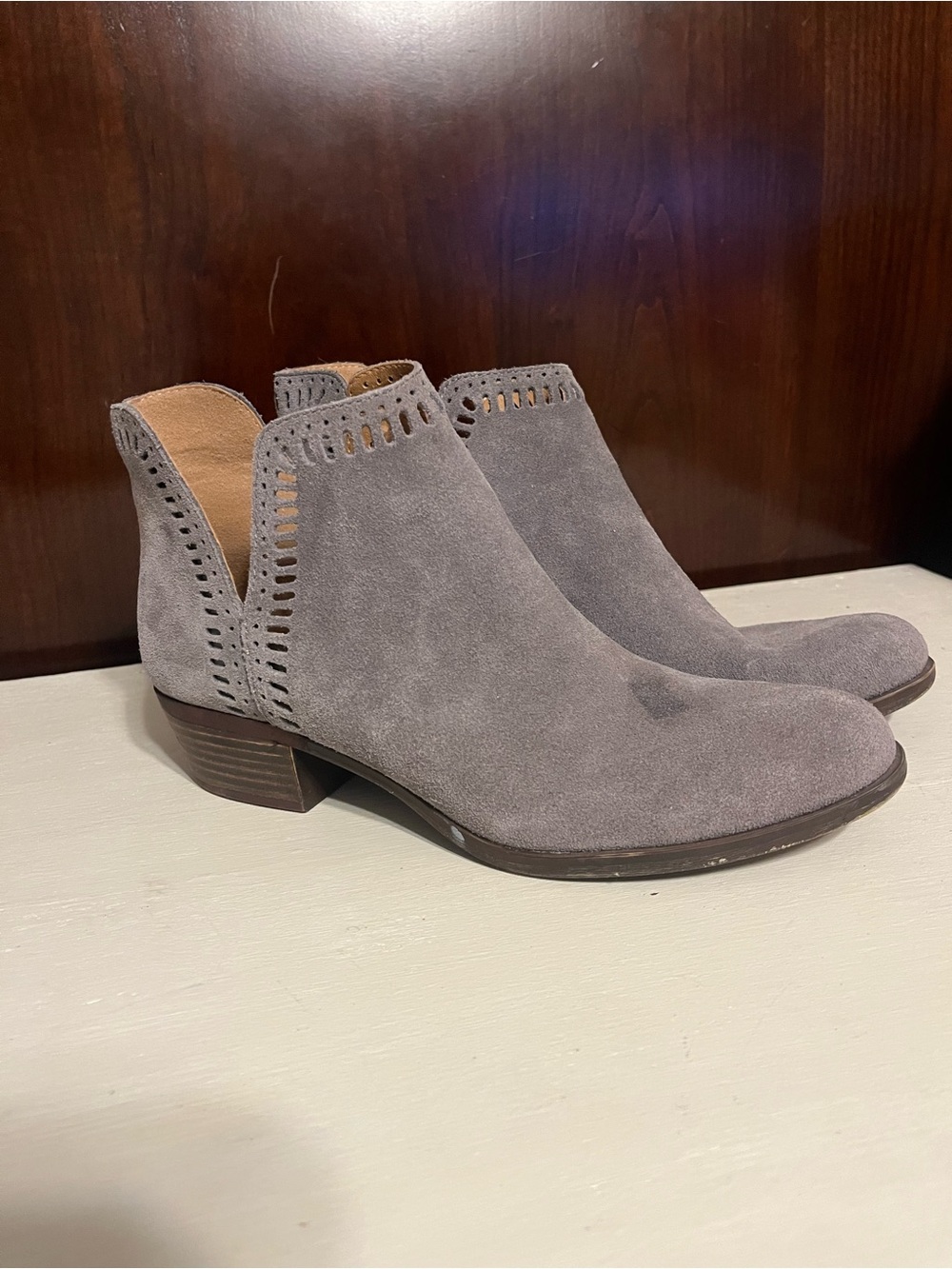 Lucky Brand Gray Suede Cutout Ankle Booties